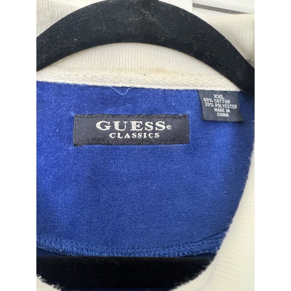 Y2K Vintage Men's Guess Jeans Blue Velour Polo Shirt Long Sleeve Collar Size XXL - Picture 2 of 8